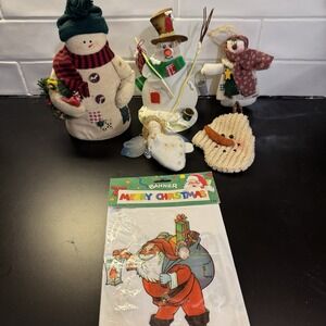 Primitive Vintage Christmas Decoration Country Rustic Metal Cloth Plastic 6 pc‎